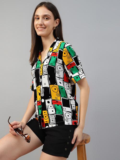women printed lapel collar regular fit shirt - 22038731 - Standard Image - 0