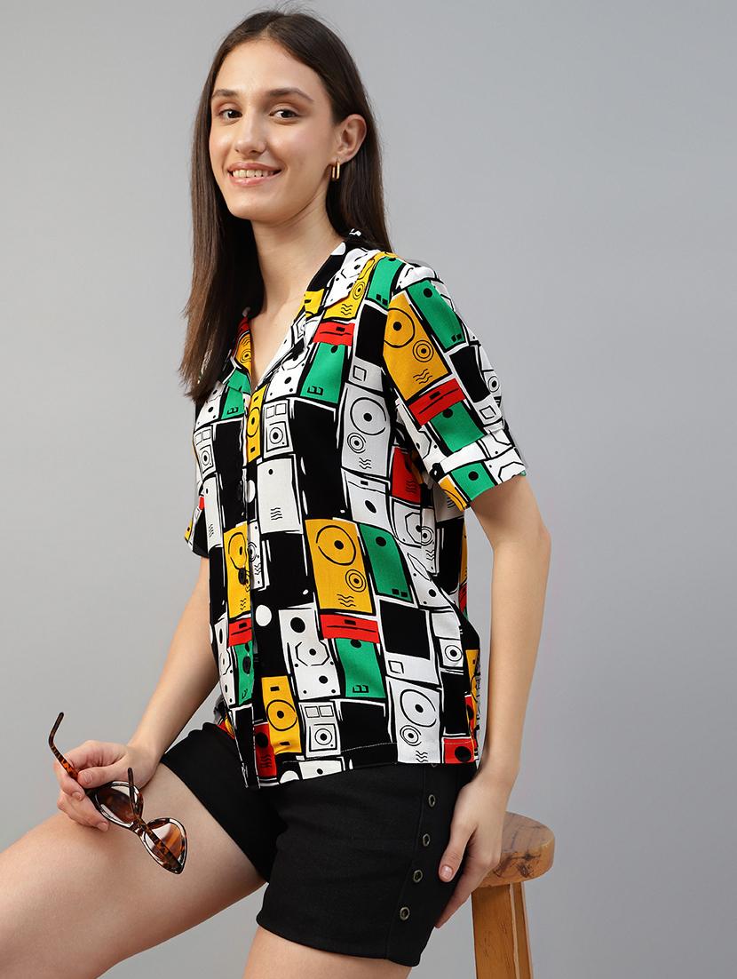 women printed lapel collar regular fit shirt - 22038731 - Zoom Image - 0