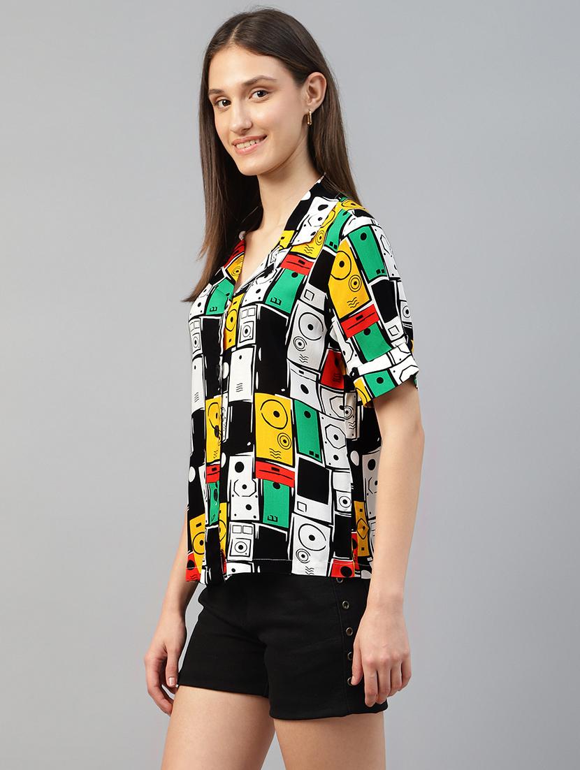 women printed lapel collar regular fit shirt - 22038731 - Standard Image - 2