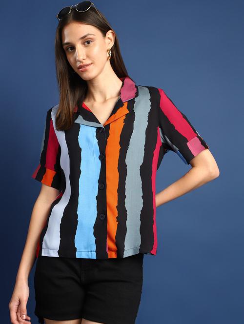 women printed lapel collar regular fit shirt - 22038732 - Standard Image - 0