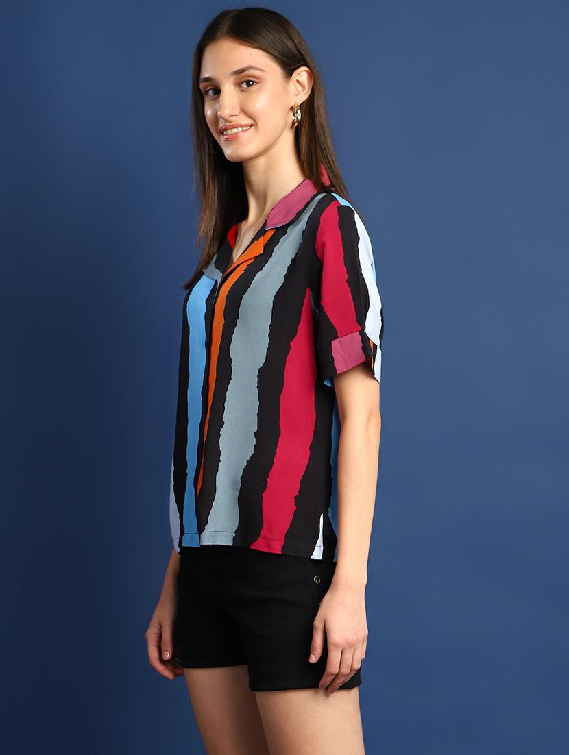 women printed lapel collar regular fit shirt - 22038732 - Standard Image - 2