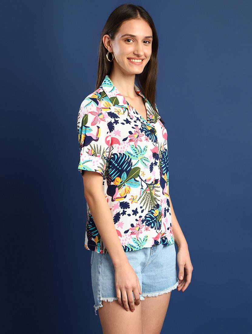 women printed lapel collar regular fit shirt - 22038733 - Standard Image - 2