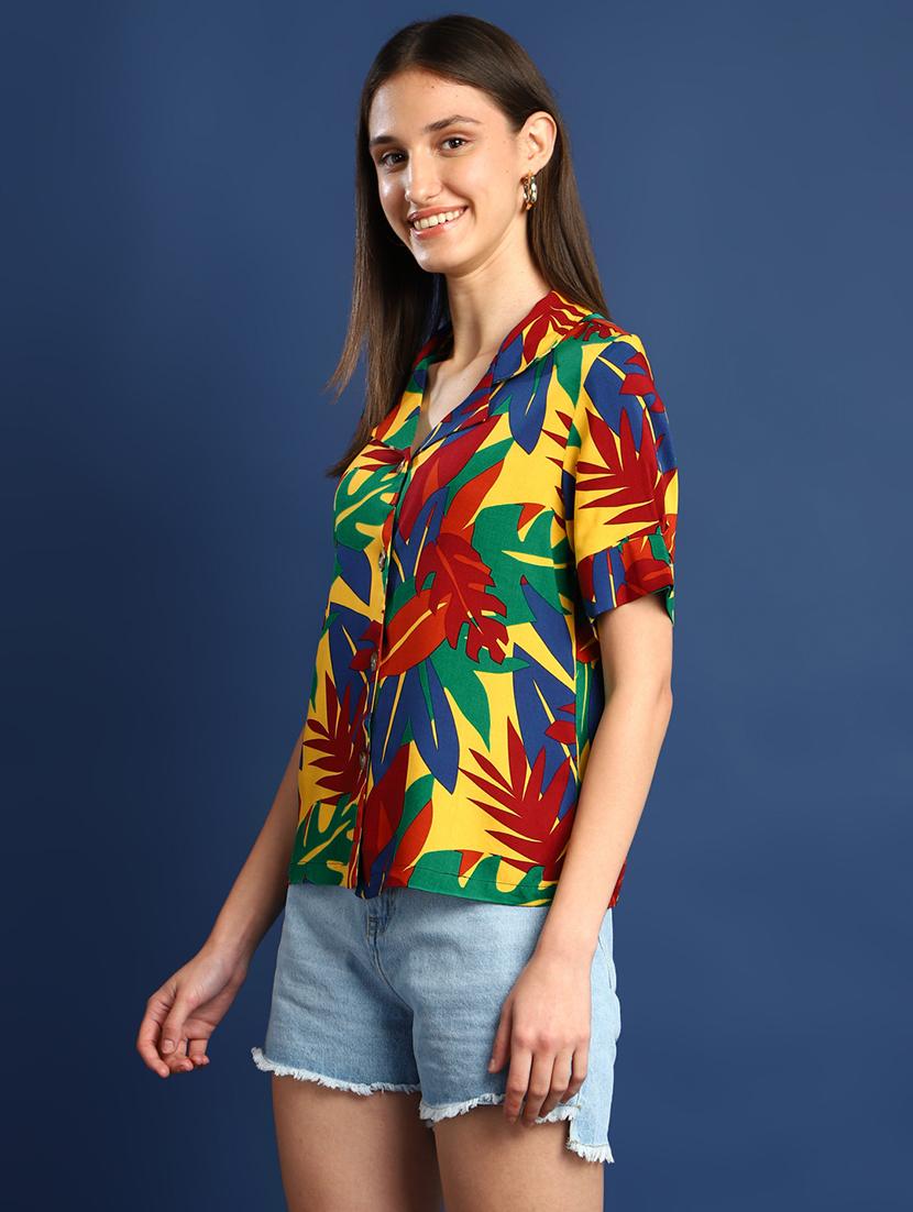 women printed lapel collar regular fit shirt - 22038734 - Standard Image - 2
