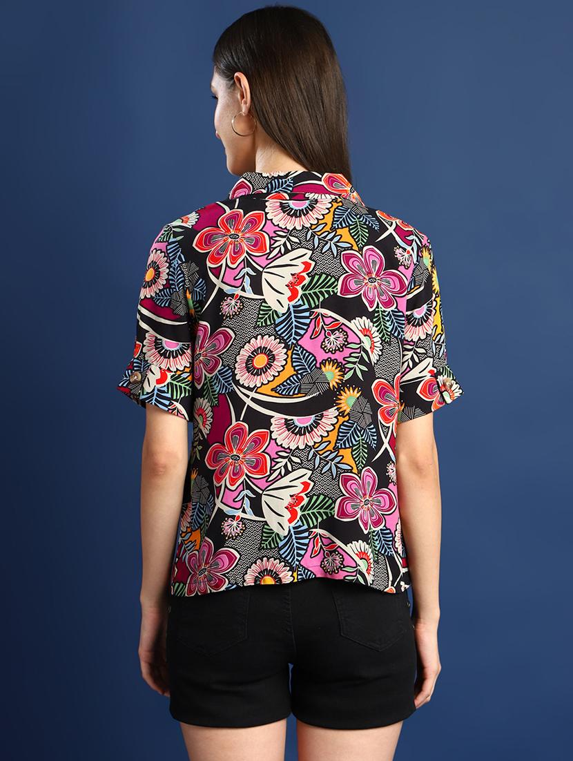 women printed collared short sleeves shirt - 22038735 - Standard Image - 2