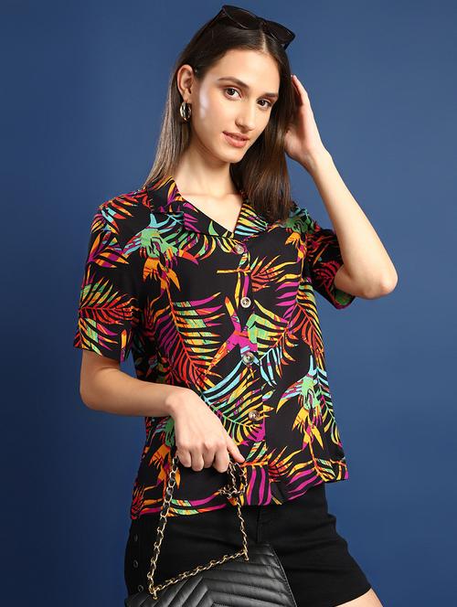 women printed collared short sleeves shirt - 22038736 - Standard Image - 0