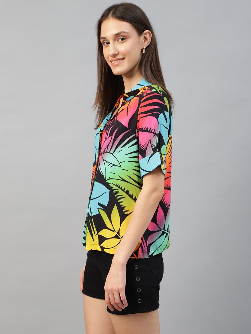 women printed lapel collar regular fit shirt - 22038737 - Standard Image - 2