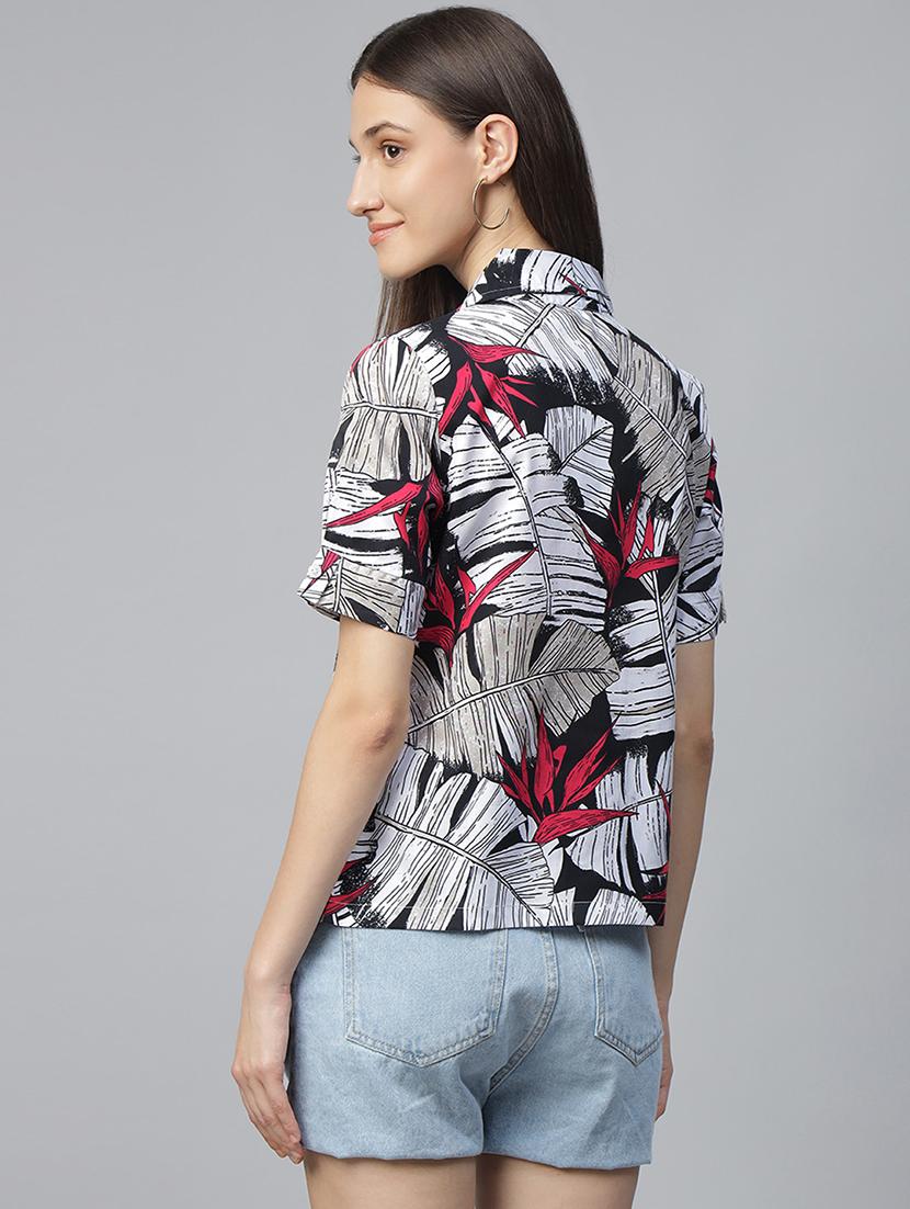 women printed lapel collar regular fit shirt - 22038740 - Standard Image - 2