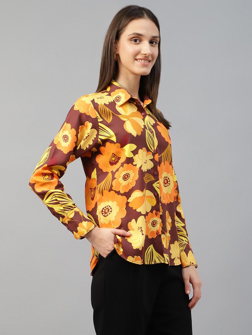 women printed collared long sleeves shirt - 22038744 - Standard Image - 2