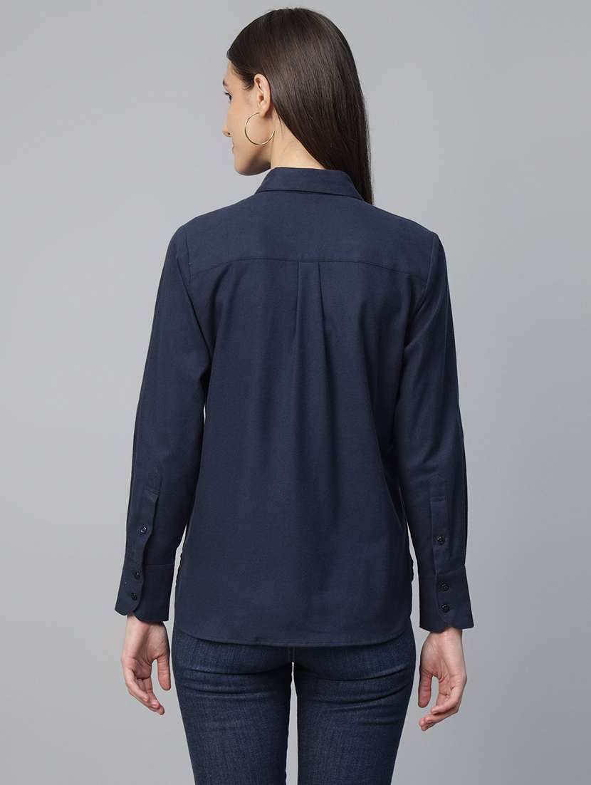 women solid collared long sleeve shirt - 22038749 -  Standard Image - 2