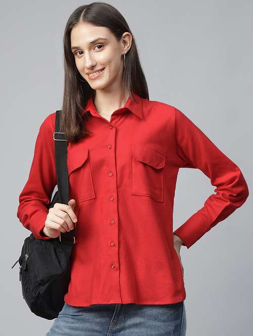 women solid collared long sleeve shirt - 22038750 -  Standard Image - 0