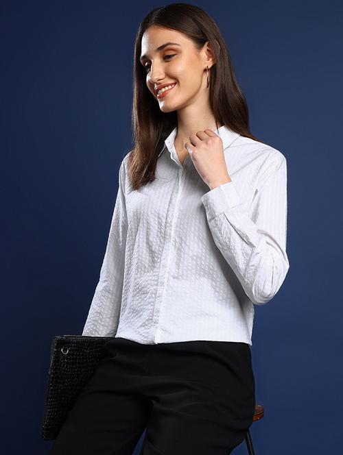 women solid collared long sleeve shirt - 22038757 - Standard Image - 0