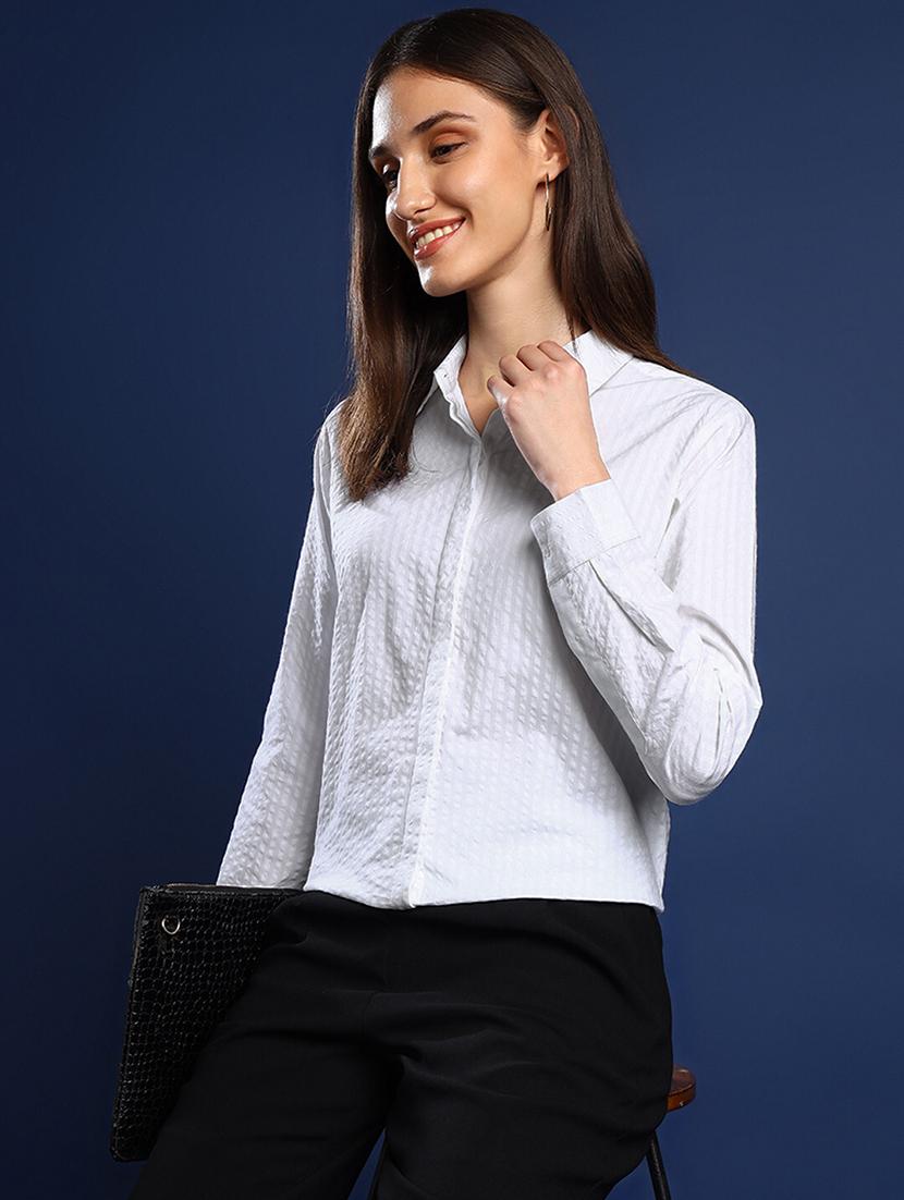 women solid collared long sleeve shirt - 22038757 - Zoom Image - 0