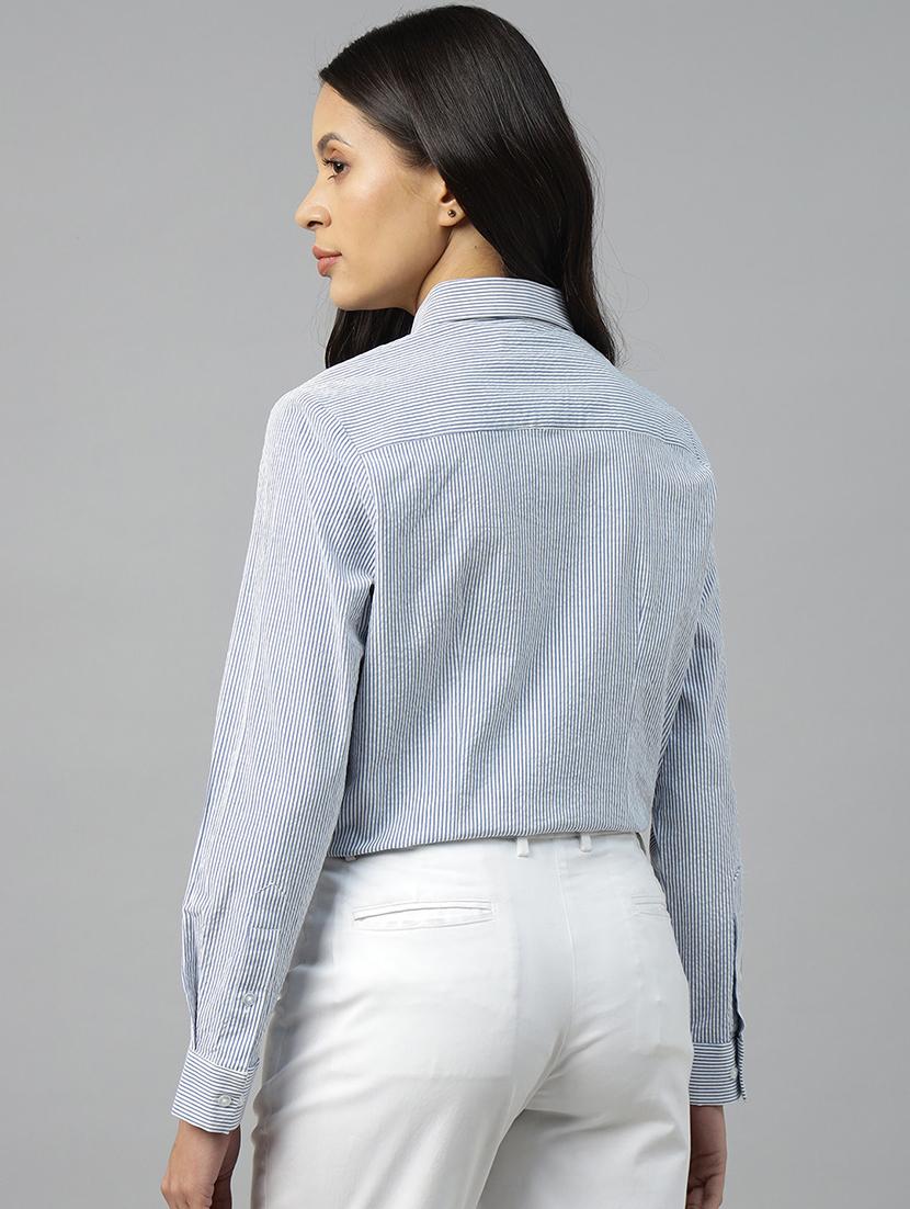 women striped collared long sleeve shirt - 22038760 - Standard Image - 2