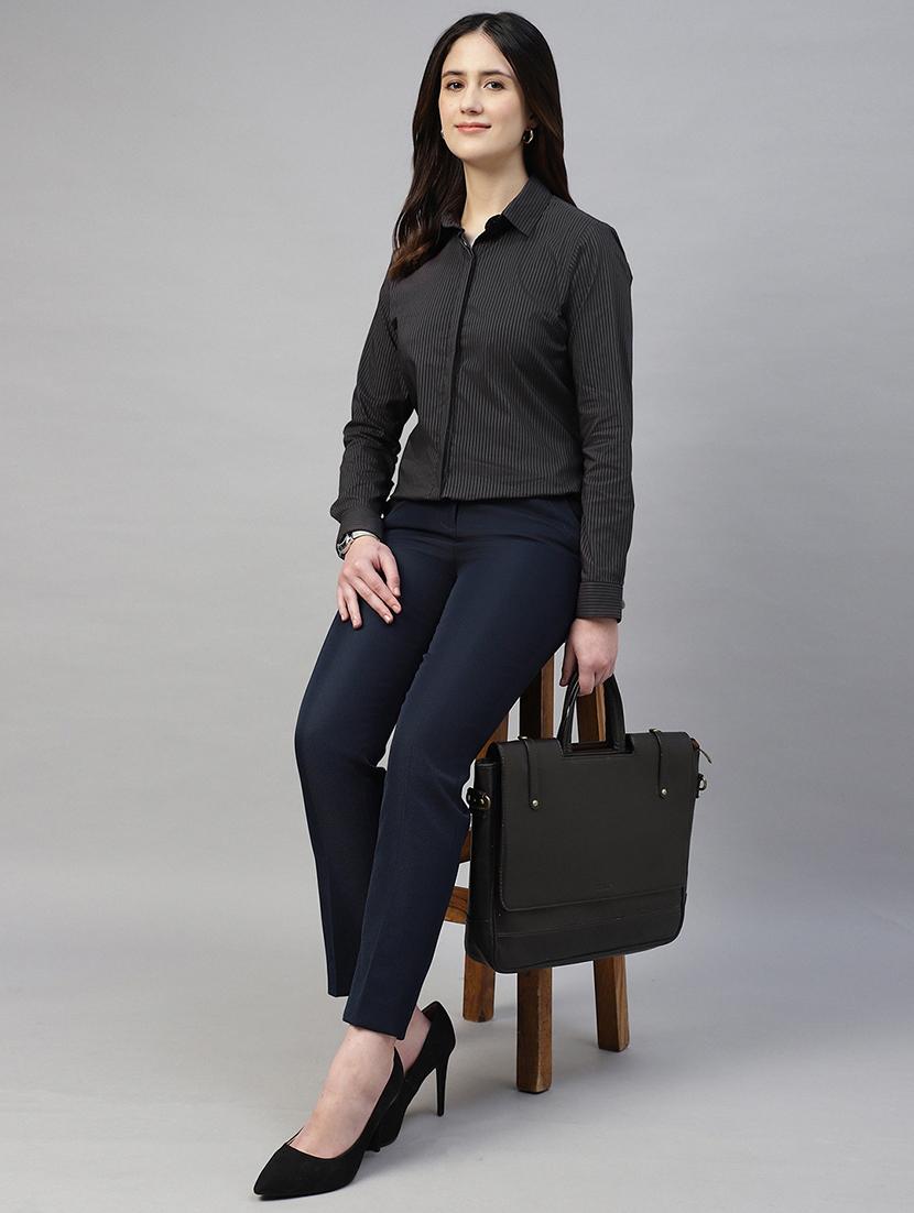 women striped collared long sleeve shirt - 22038769 - Standard Image - 2