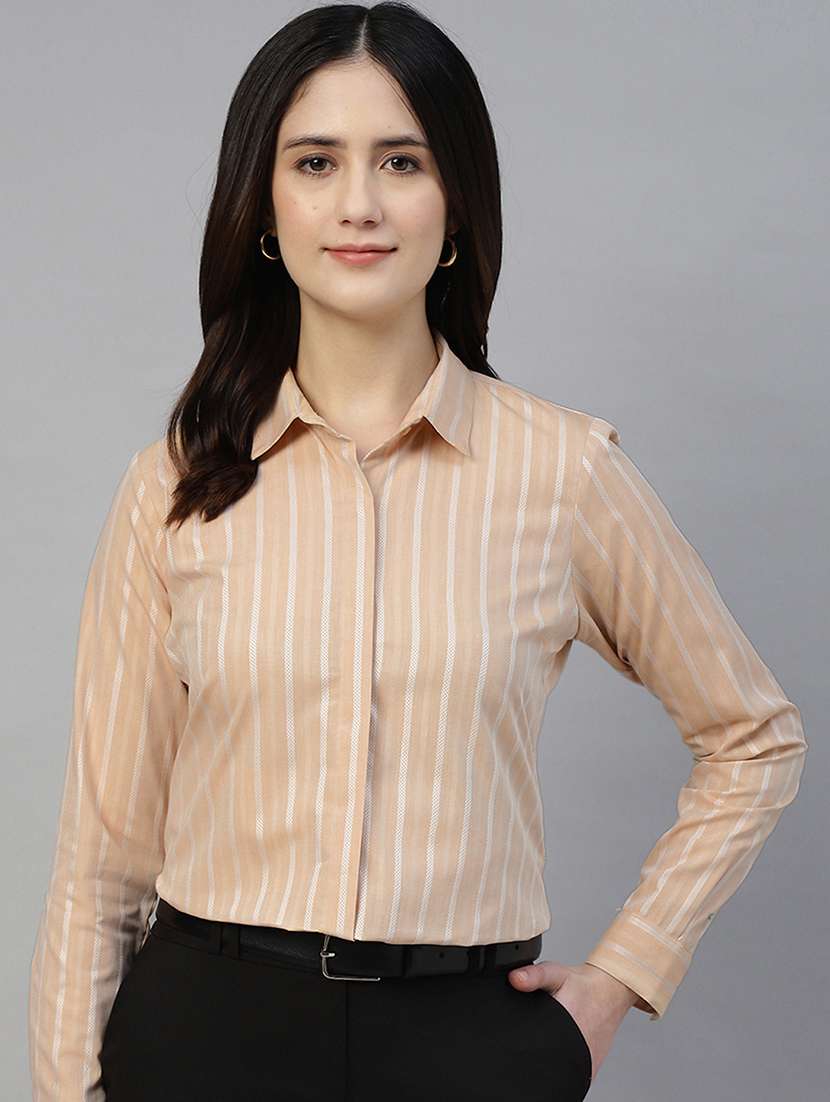 women striped collared long sleeve shirt - 22038775 - Zoom Image - 0