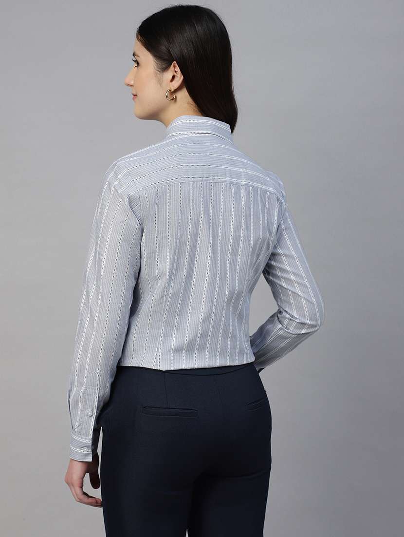 women striped collared long sleeve shirt - 22038777 - Standard Image - 2