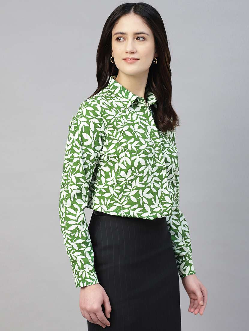 women printed collared long sleeves shirt - 22038780 -  Standard Image - 2