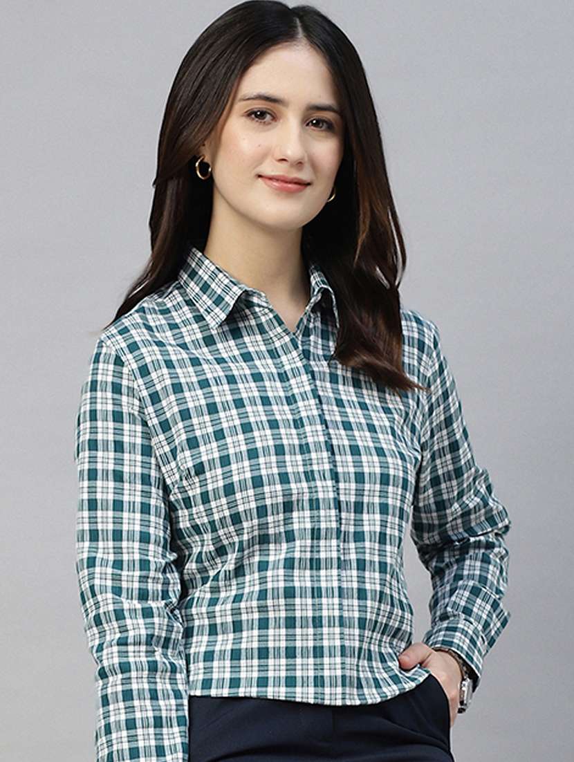 women checkered collared long sleeves shirt - 22038788 - Zoom Image - 0