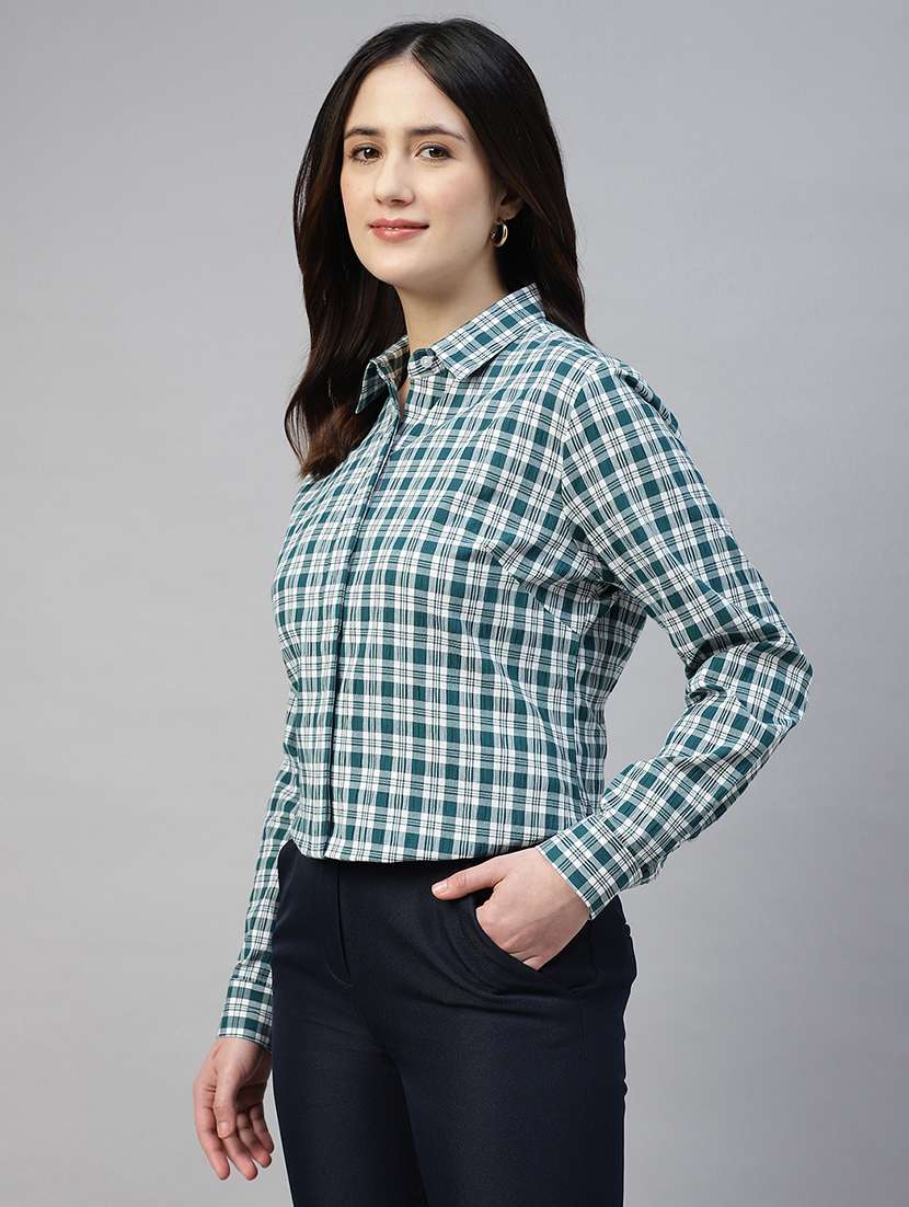 women checkered collared long sleeves shirt - 22038788 - Standard Image - 2