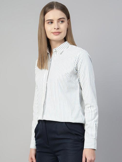 women striped collared long sleeve shirt - 22038791 - Standard Image - 0