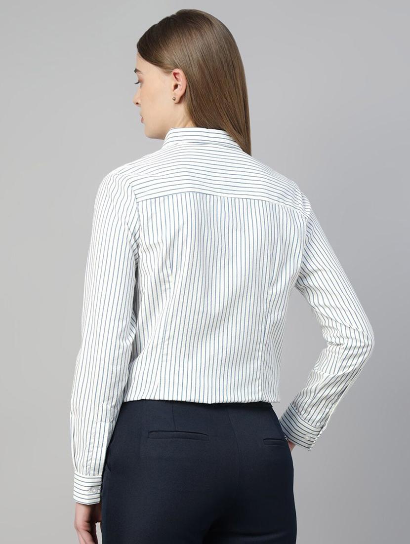 women striped collared long sleeve shirt - 22038791 - Standard Image - 2