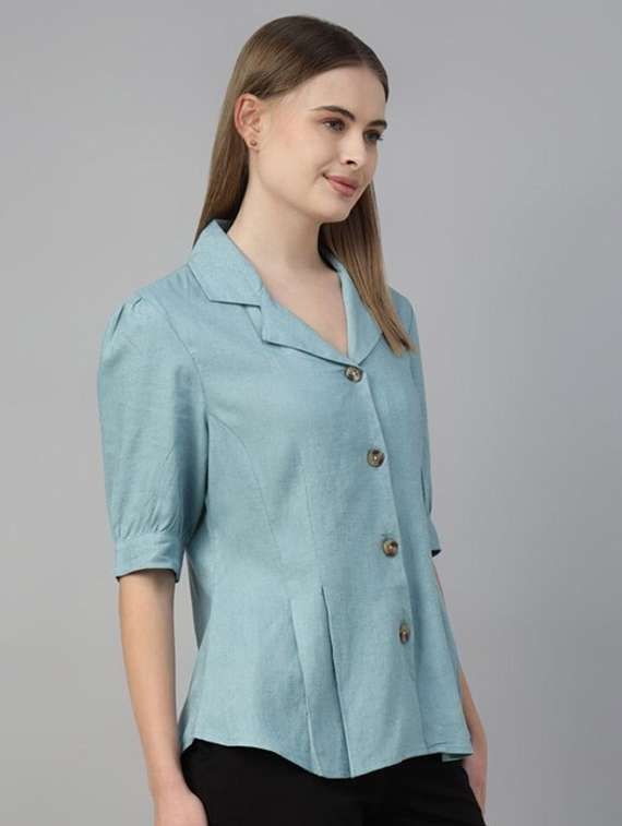 women solid lapel collar regular fit shirt - 22038792 -  Standard Image - 2