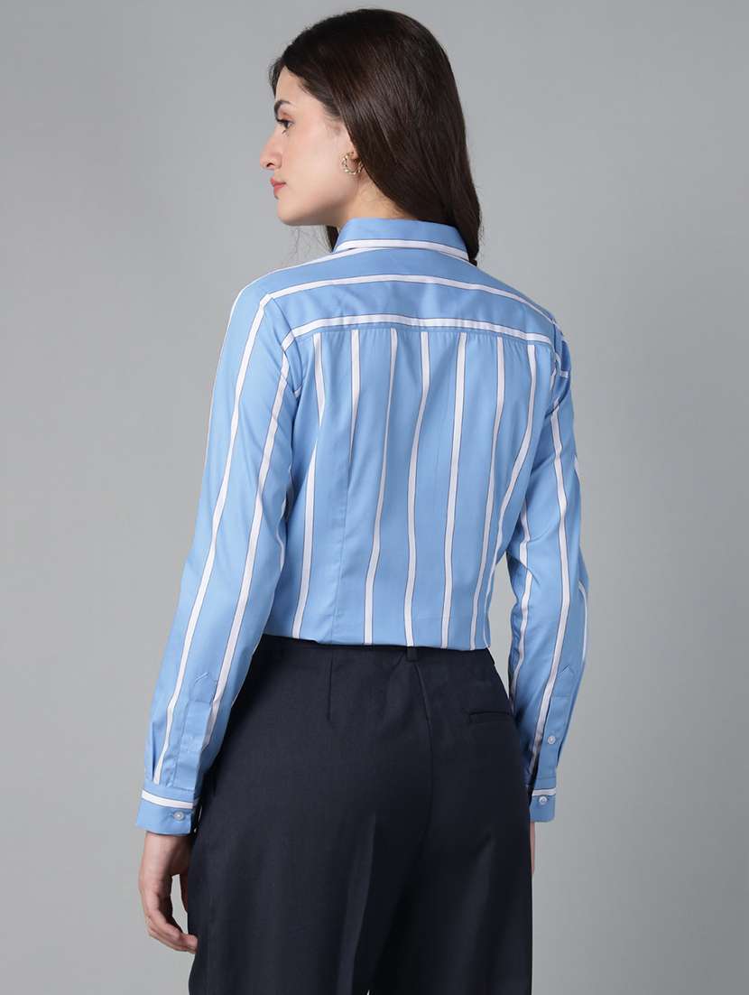 women striped collared long sleeve shirt - 22038796 - Standard Image - 2