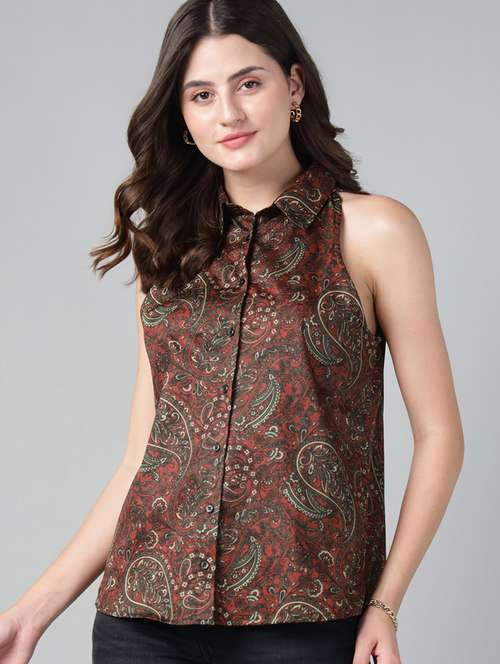 women printed collared sleeveless regular fit shirt - 22038798 -  Standard Image - 0