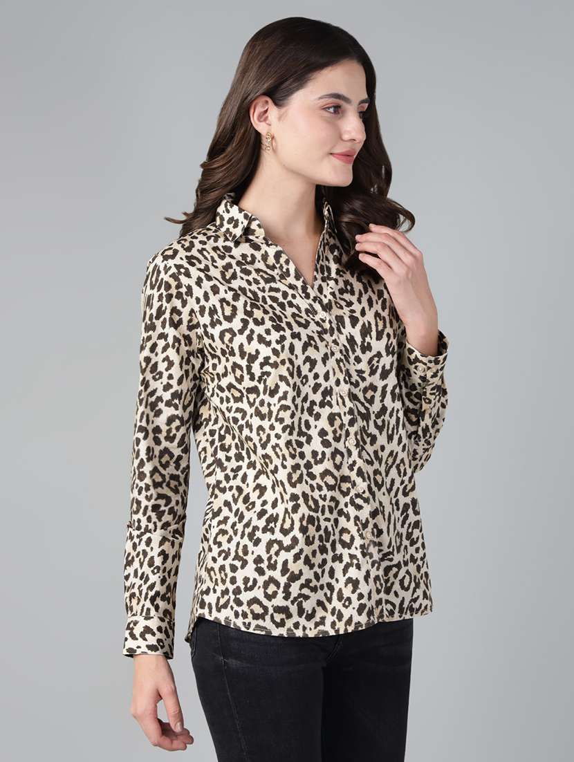 women animal print collared long sleeves shirt - 22038803 -  Standard Image - 2
