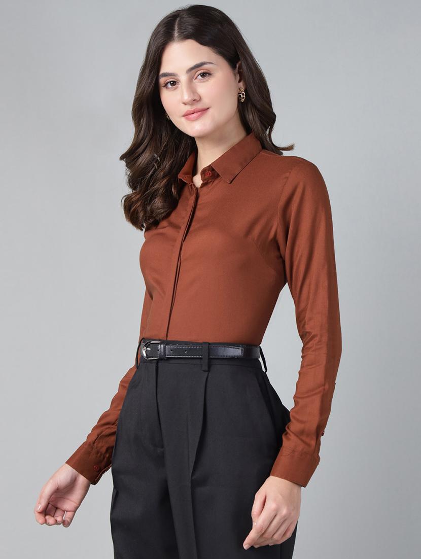 brown cotton regular shirt - 22038804 - Standard Image - 2