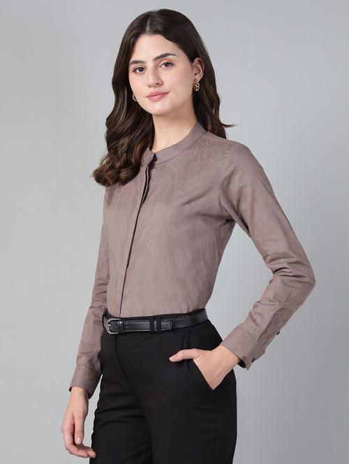 women solid mandarin collared long sleeve shirt - 22038805 -  Standard Image - 0