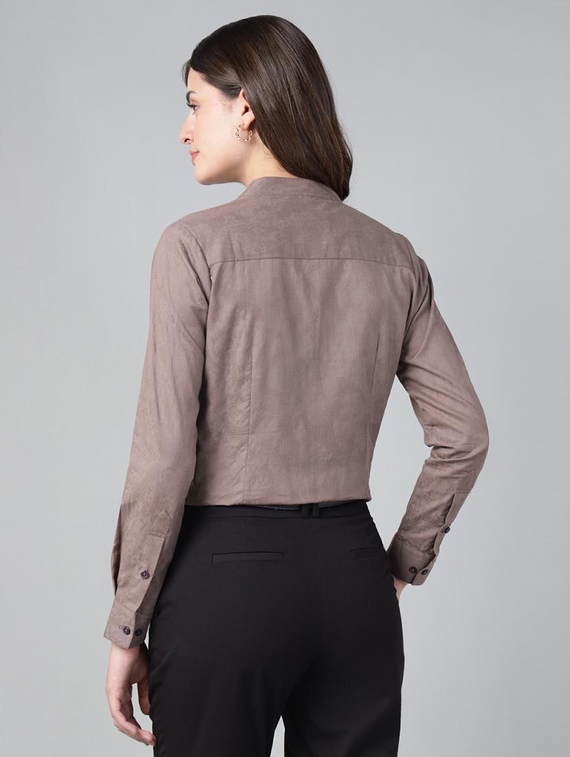 women solid mandarin collared long sleeve shirt - 22038805 - Standard Image - 2