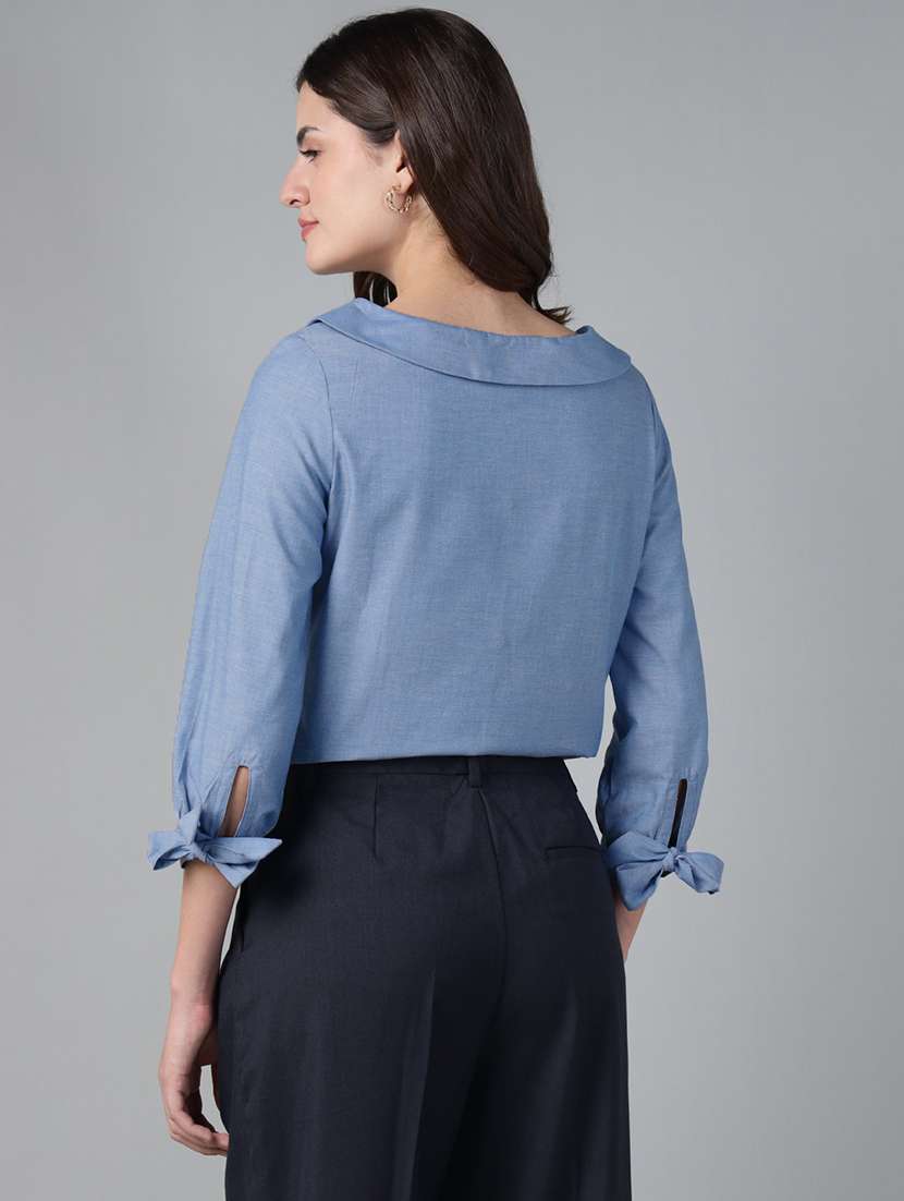 women solid peter pan collar regular fit shirt - 22038807 - Standard Image - 2