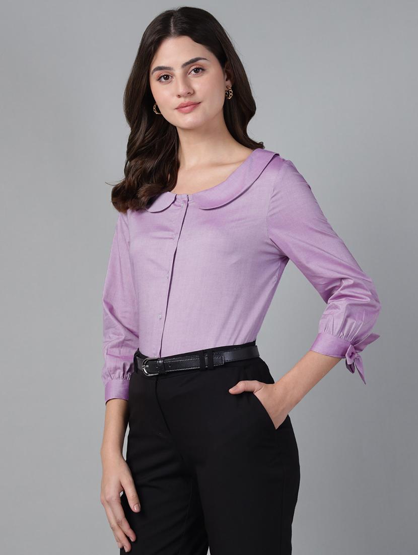 women solid peter pan collar three quarter sleeve shirt - 22038808 - Standard Image - 2