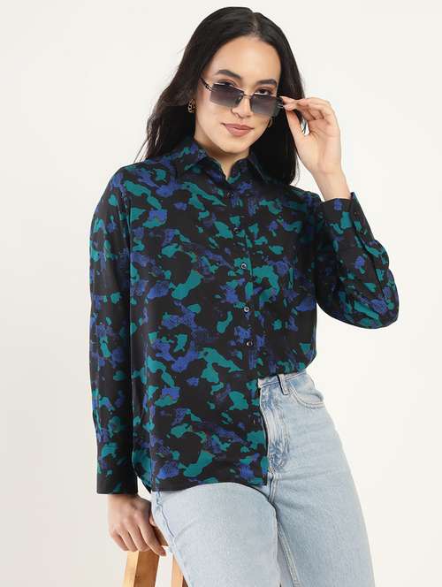 women printed collared long sleeves shirt - 22038813 -  Standard Image - 0
