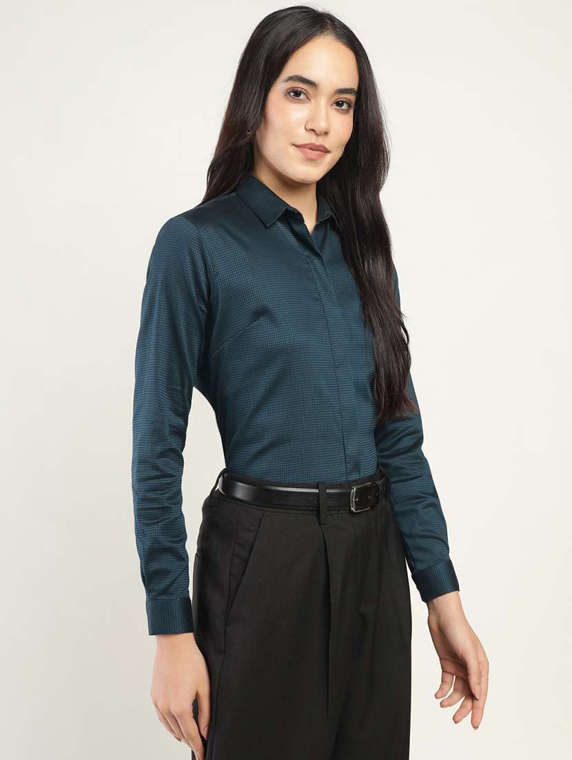 women solid collared long sleeve shirt - 22038814 -  Standard Image - 2