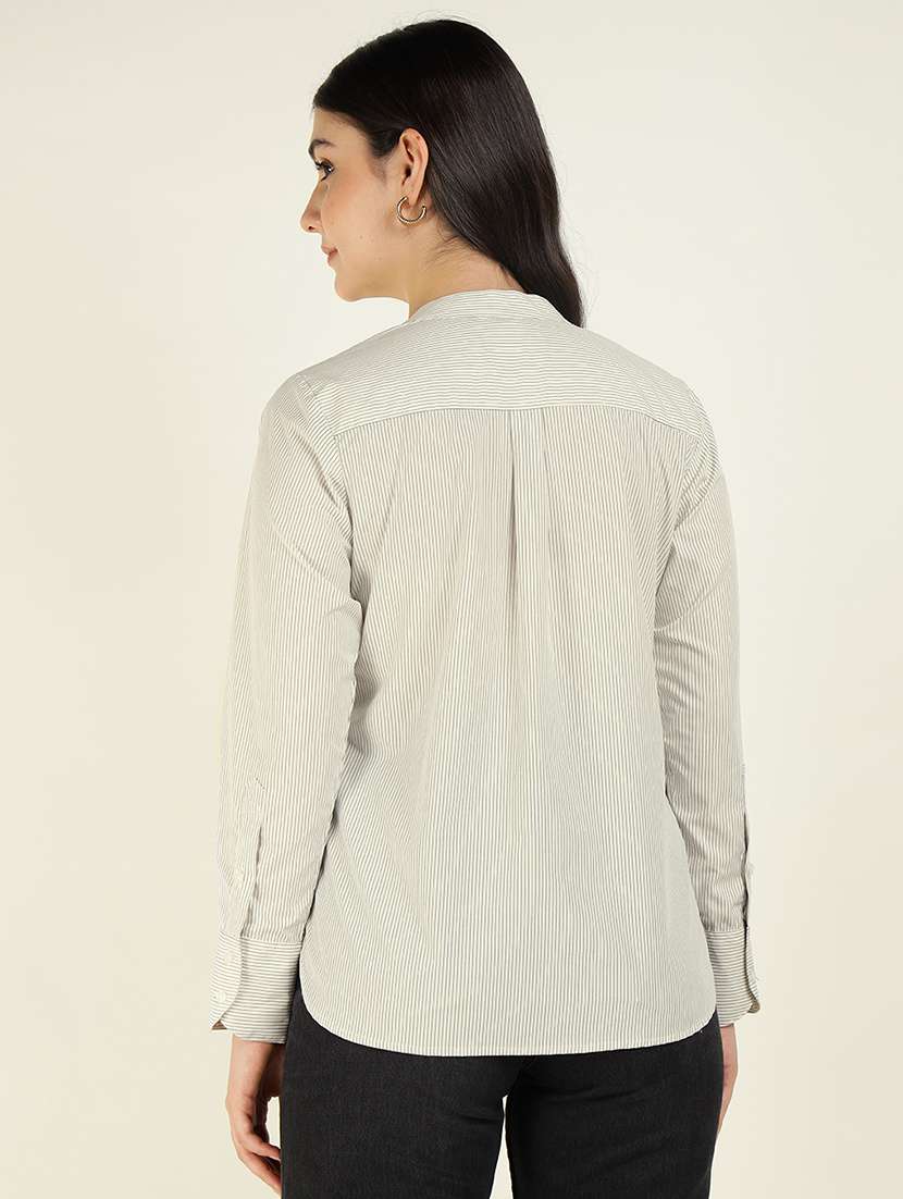 women striped mandarin collared long sleeve shirt - 22038822 -  Standard Image - 2
