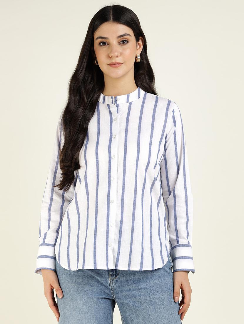 women mandarin collared long sleeve regular fit shirt - 22038823 - Zoom Image - 0