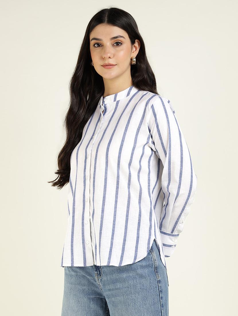 women mandarin collared long sleeve regular fit shirt - 22038823 - Standard Image - 2