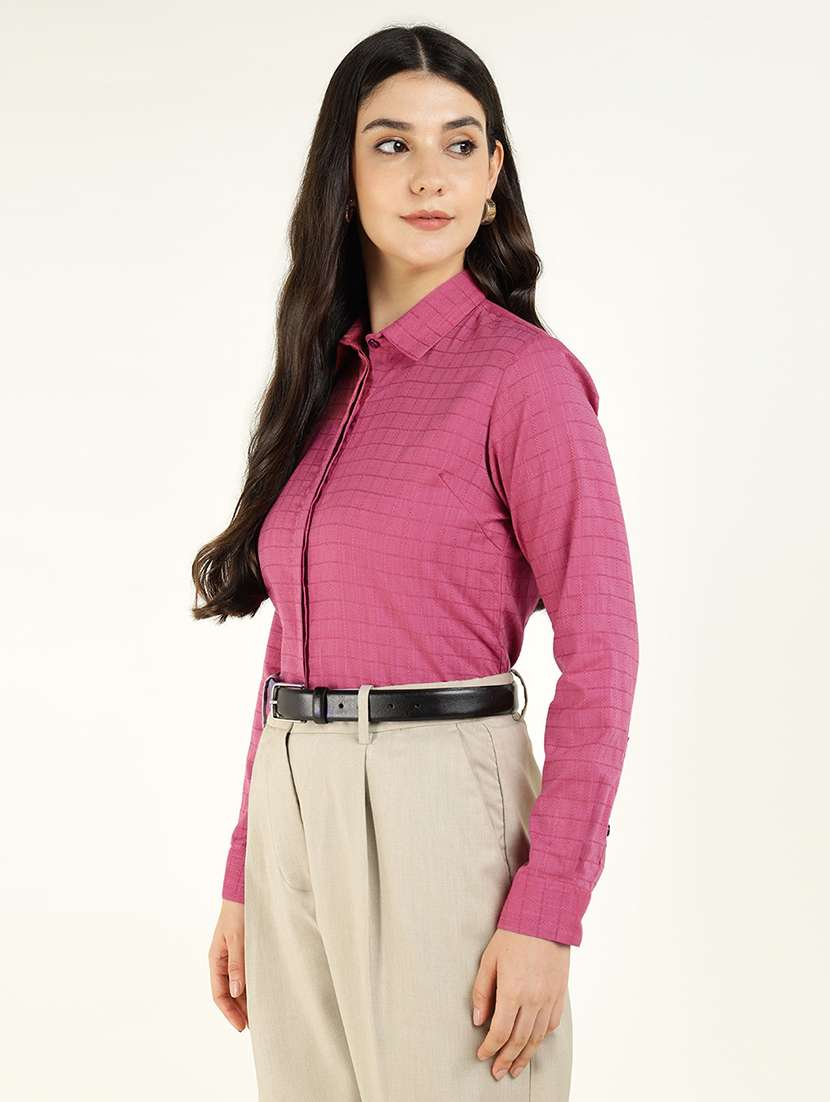 women checkered collared long sleeves shirt - 22038827 -  Standard Image - 2