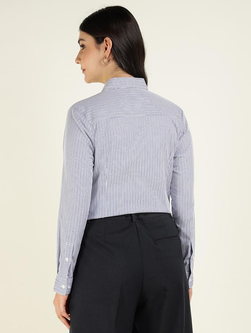 women striped collared long sleeve shirt - 22038829 - Standard Image - 2