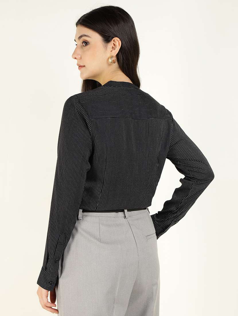 women striped mandarin collared long sleeve shirt - 22038834 -  Standard Image - 2