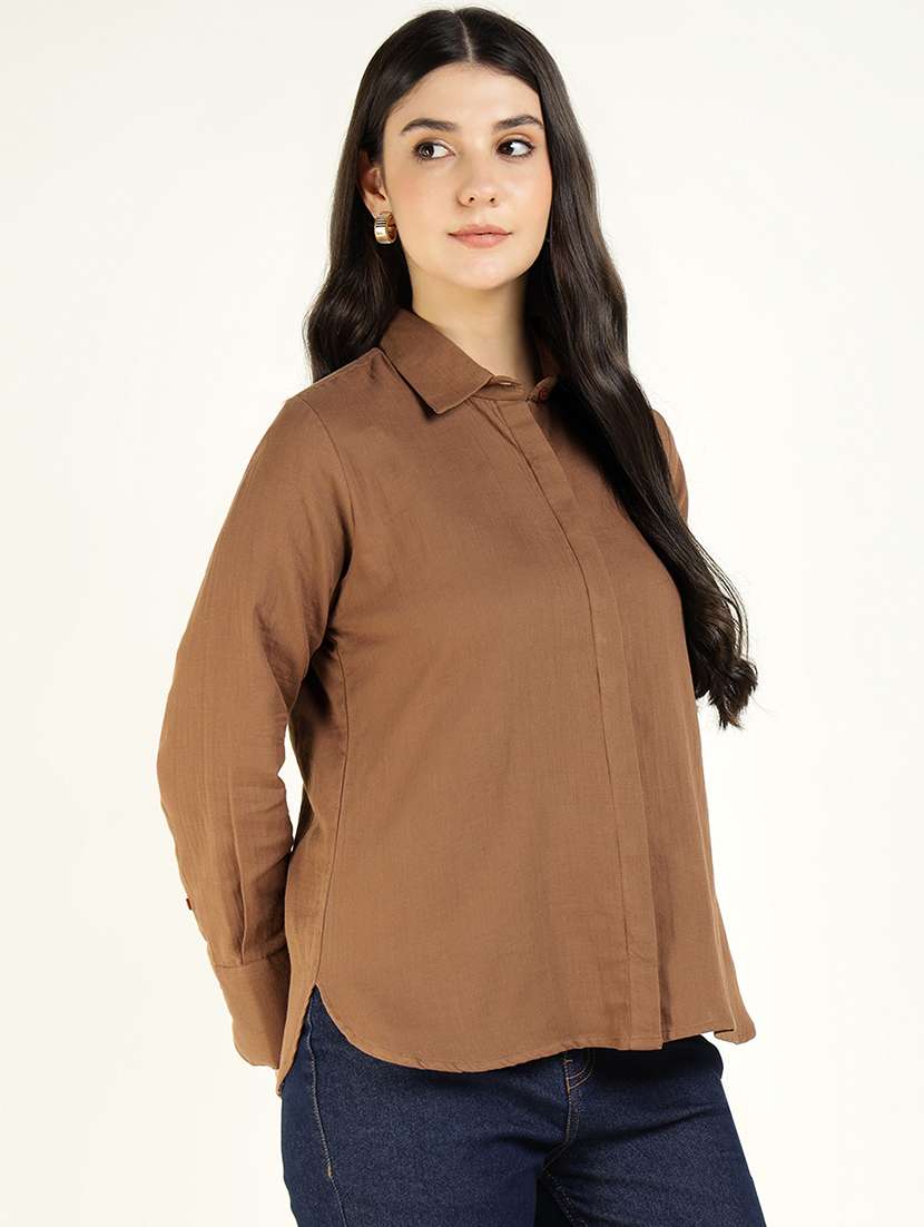 women collared long sleeve regular fit shirt - 22038835 -  Standard Image - 2