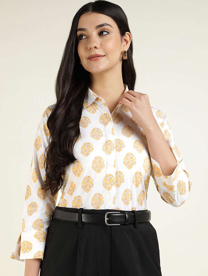 women printed collared regular fit shirt
