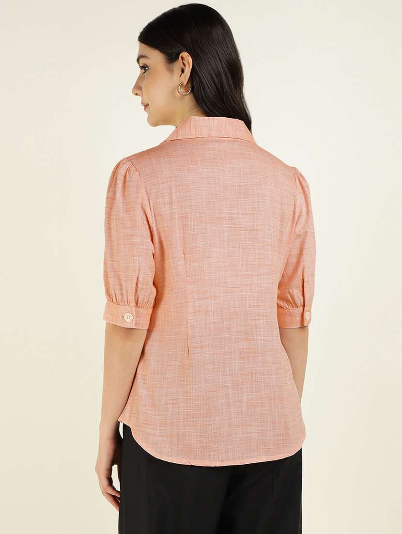 women solid lapel collar puff sleeve shirt - 22038841 - Standard Image - 2