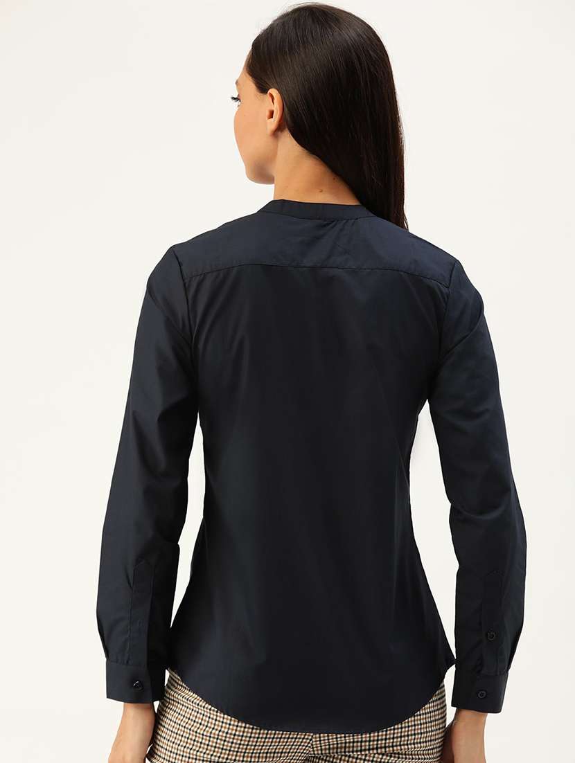 women mandarin collar long sleeve regular fit shirt - 22038843 -  Standard Image - 2