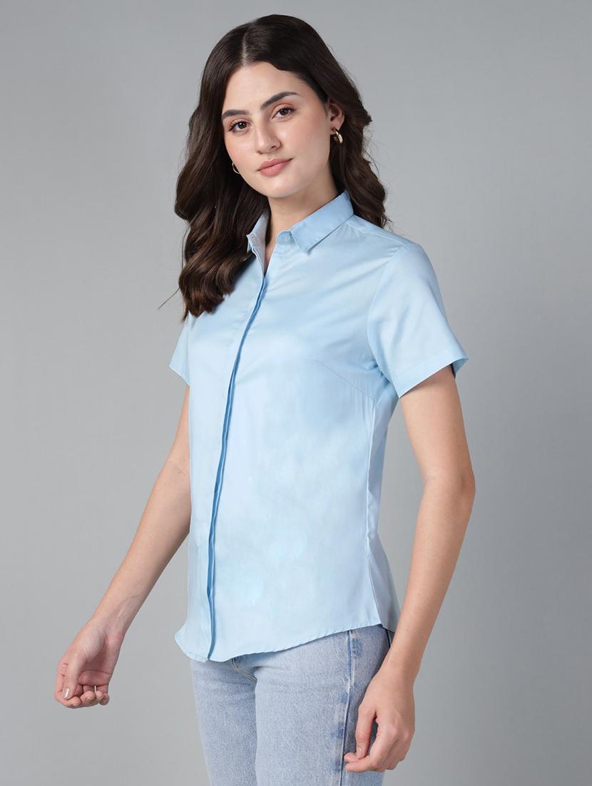 women solid collared short sleeve shirt - 22038848 - Standard Image - 2