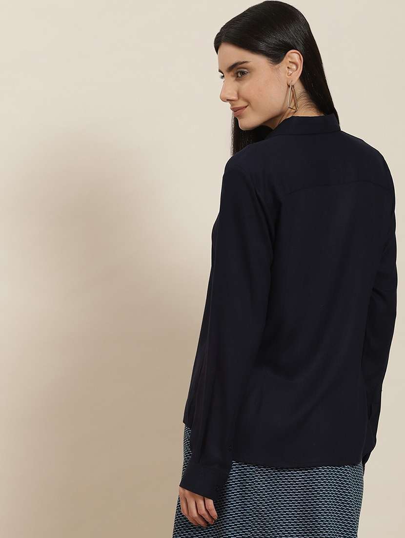 women solid collared long sleeve shirt - 22038854 - Standard Image - 2