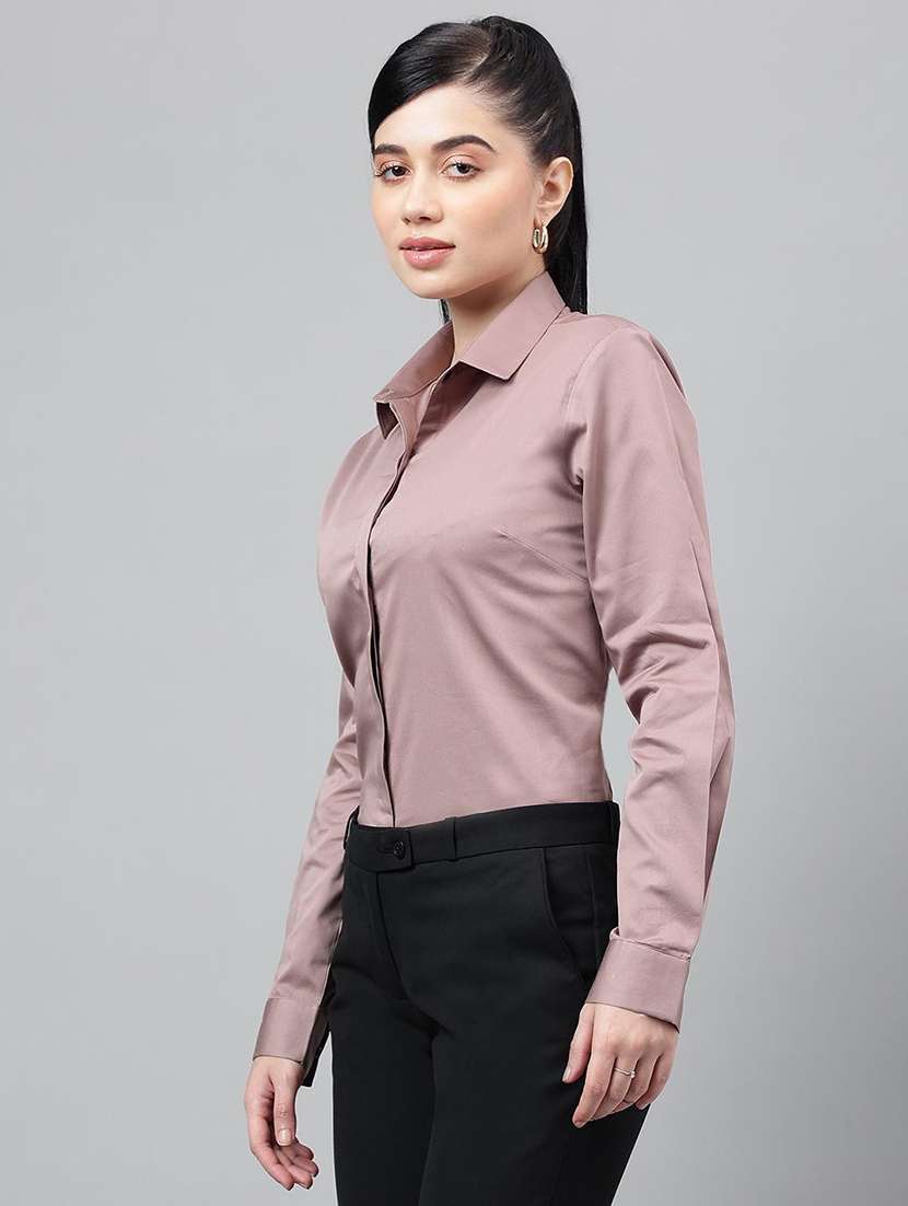 women solid collared long sleeve shirt - 22038862 - Standard Image - 2