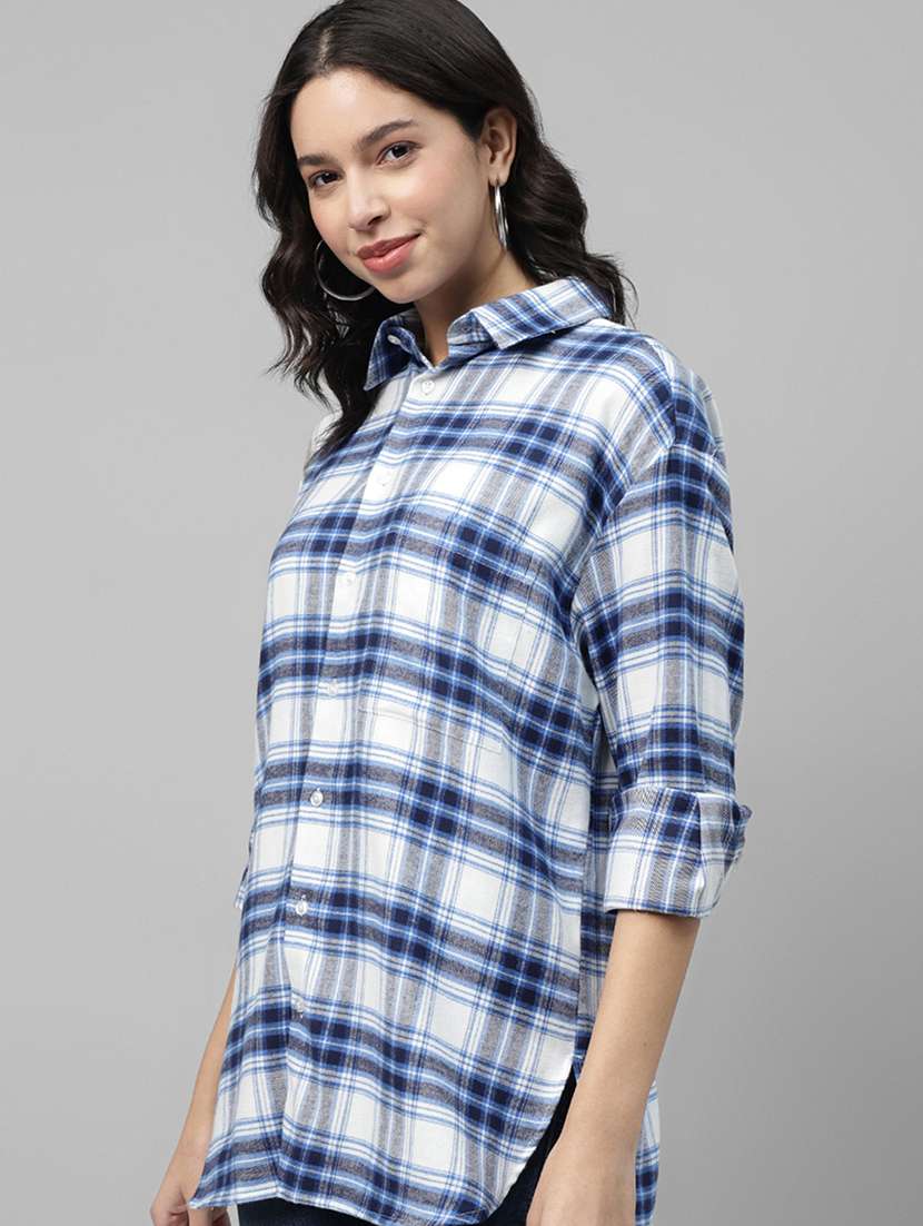 women checkered collared long sleeve shirt - 22038866 - Standard Image - 2